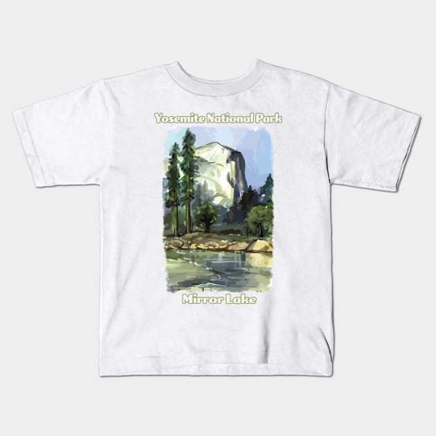 Mirror Lake Yosemite National Park vintage-style design Kids T-Shirt by jdunster